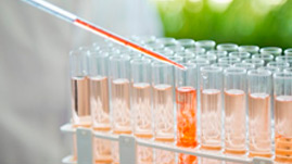 Liquid being poured into one test tube among others in a rack