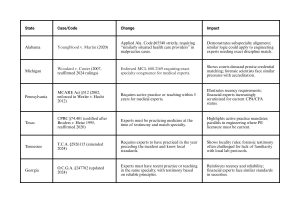 Table of information: Expert Witness changes by state